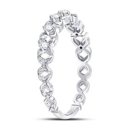 14k White Gold Round Diamond Flower Petal Stackable Band Ring 1/6 Cttw