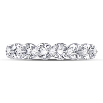 14k White Gold Round Diamond Flower Petal Stackable Band Ring 1/6 Cttw