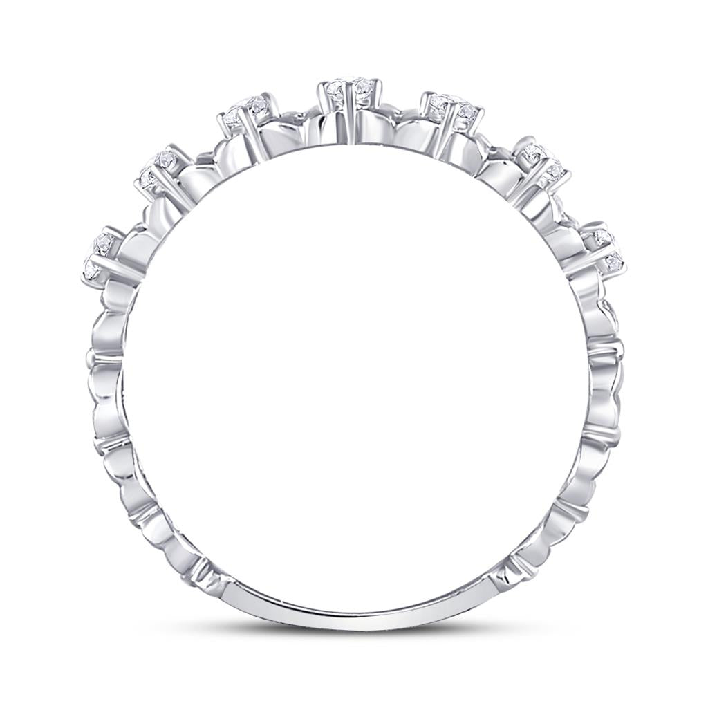 14k White Gold Round Diamond Flower Petal Stackable Band Ring 1/6 Cttw