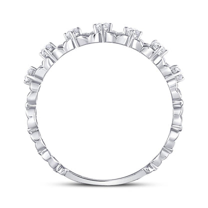 14k White Gold Round Diamond Flower Petal Stackable Band Ring 1/6 Cttw
