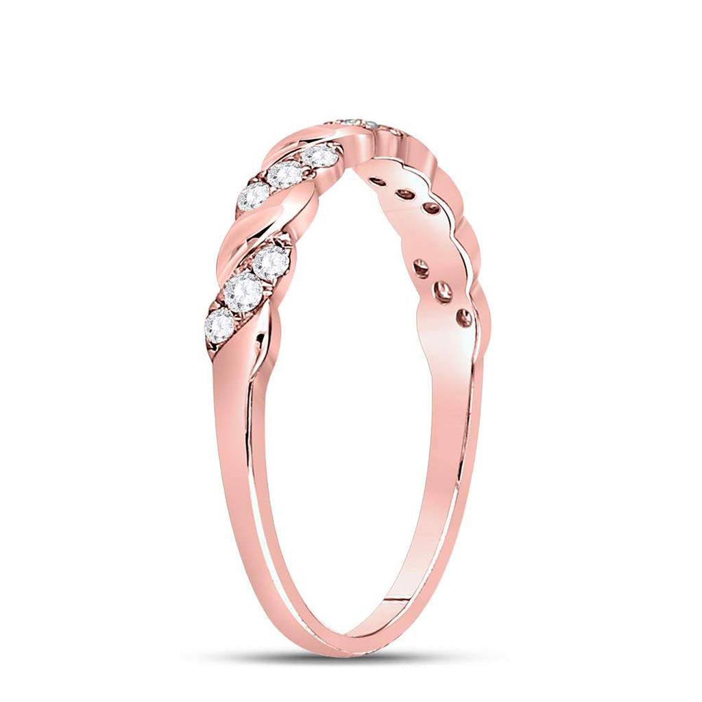 10k Rose Gold Round Diamond Striped Stackable Band Ring 1/5 Cttw