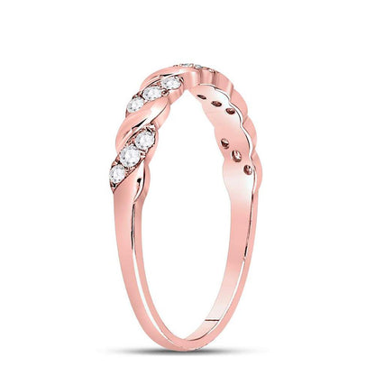 10k Rose Gold Round Diamond Striped Stackable Band Ring 1/5 Cttw