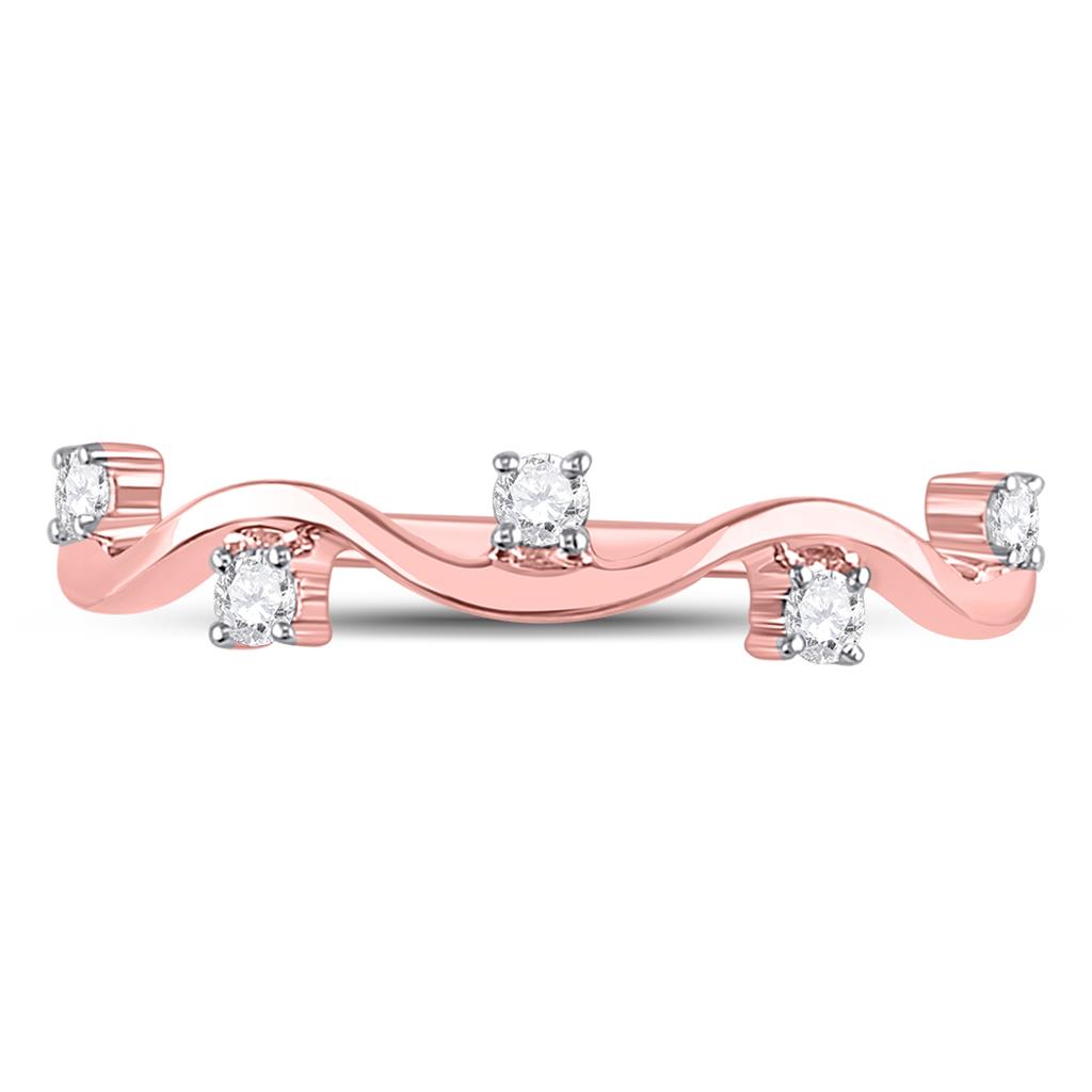 10k Rose Gold Round Diamond Wave Stackable Band Ring 1/8 Cttw