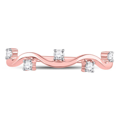 10k Rose Gold Round Diamond Wave Stackable Band Ring 1/8 Cttw