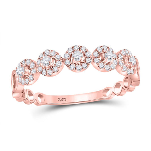 10k Rose Gold Round Diamond Halo Stackable Band Ring 1/3 Cttw