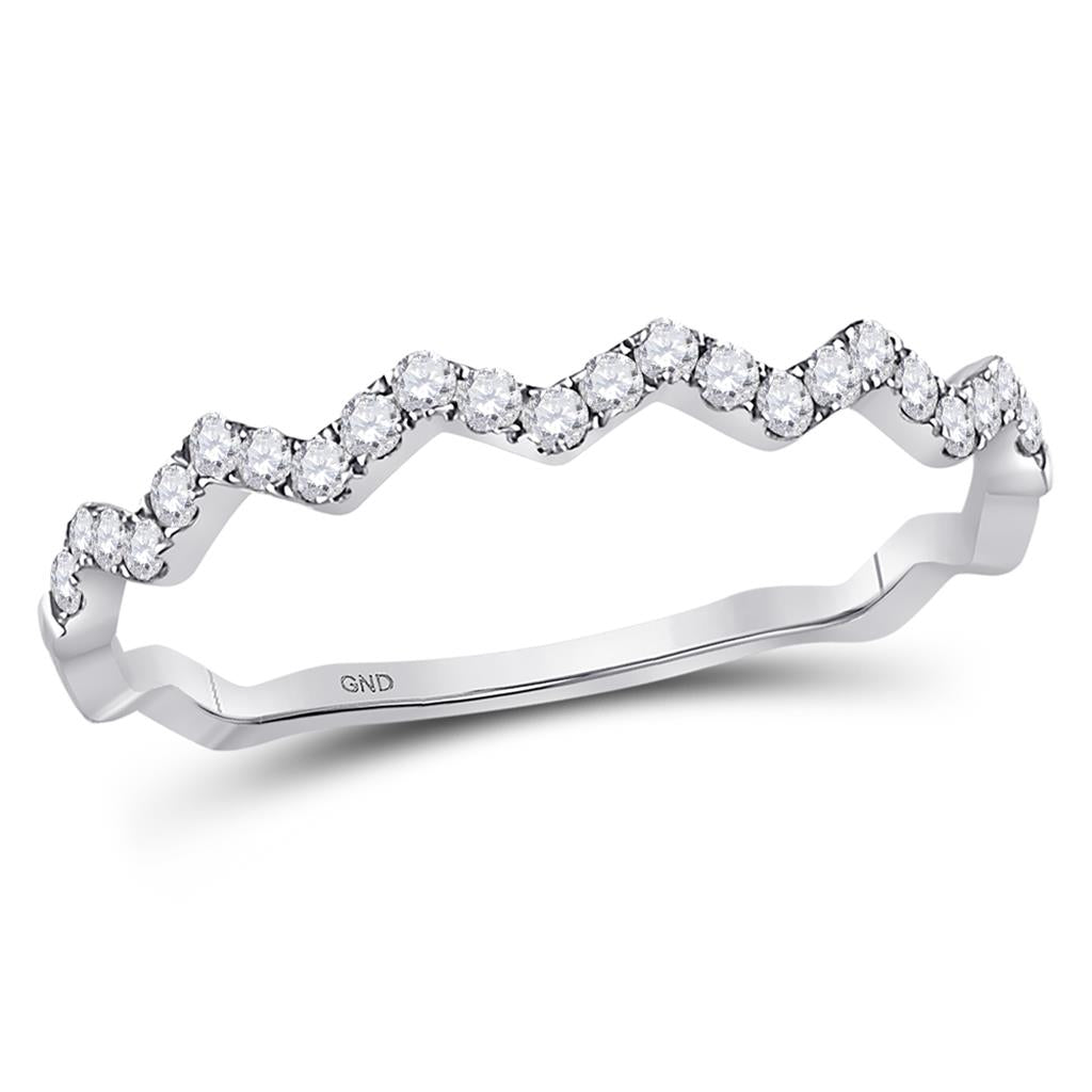 14kt White Gold Round Diamond Zigzag Stackable Band Ring 1/5 Cttw