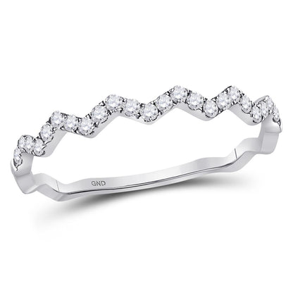 14kt White Gold Round Diamond Zigzag Stackable Band Ring 1/5 Cttw