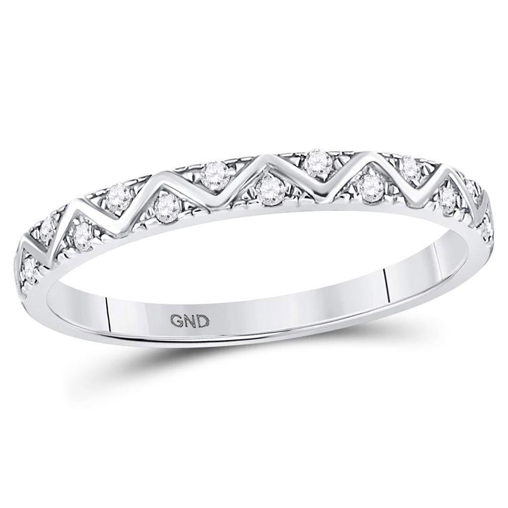 14kt White Gold Round Diamond Zigzag Stackable Band Ring 1/10 Cttw