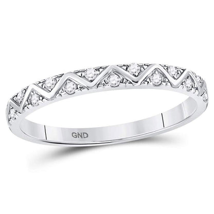 14kt White Gold Round Diamond Zigzag Stackable Band Ring 1/10 Cttw
