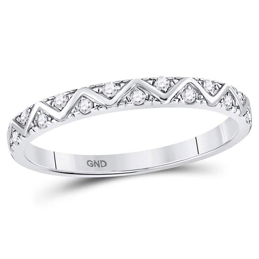 14kt White Gold Round Diamond Zigzag Stackable Band Ring 1/10 Cttw