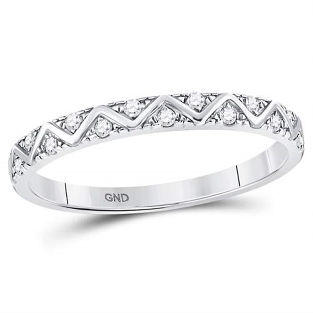 14kt White Gold Round Diamond Zigzag Stackable Band Ring 1/10 Cttw