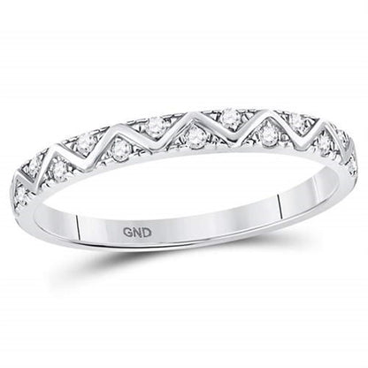 14kt White Gold Round Diamond Zigzag Stackable Band Ring 1/10 Cttw
