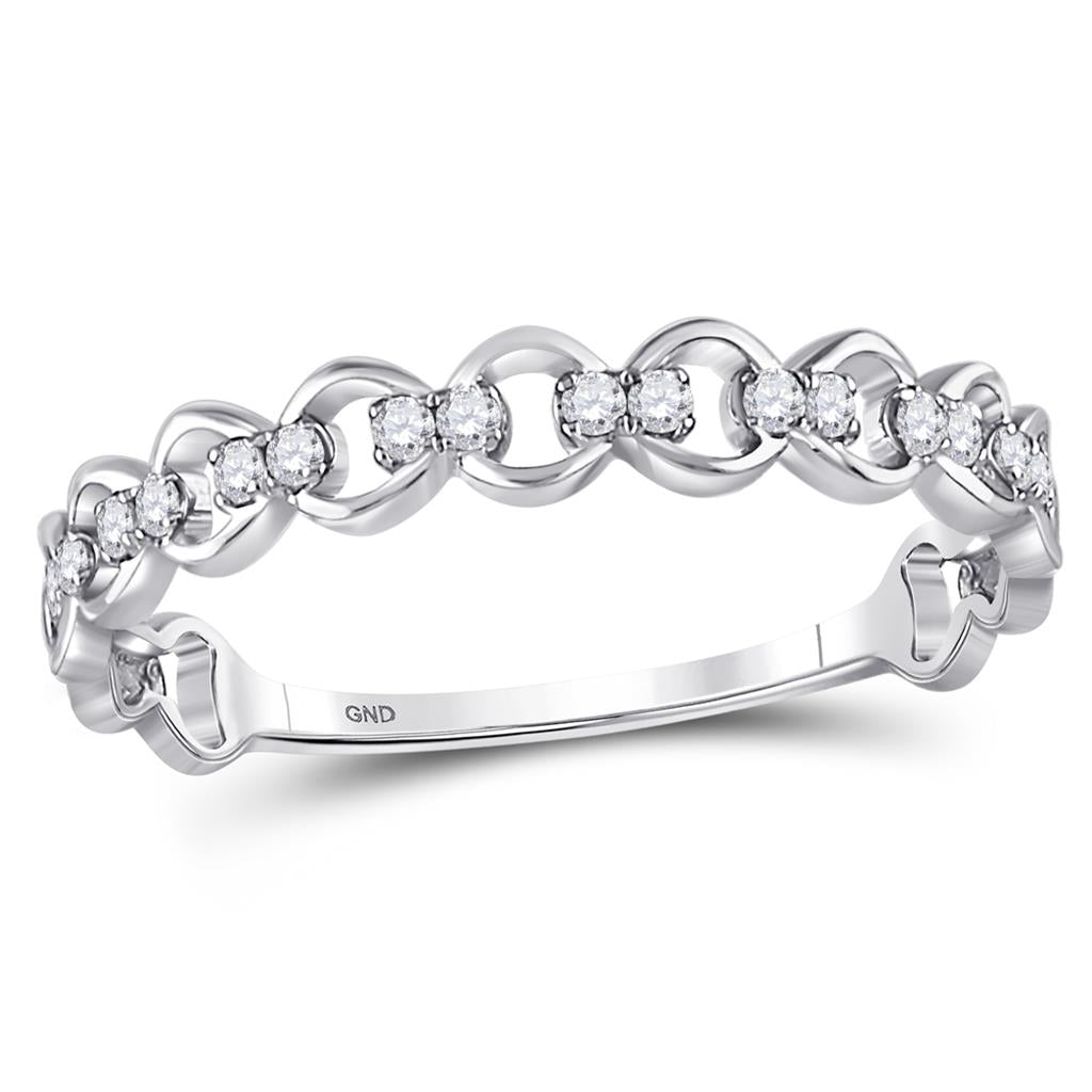 14kt White Gold Round Diamond Link Stackable Band Ring 1/8 Cttw