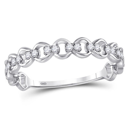 14kt White Gold Round Diamond Link Stackable Band Ring 1/8 Cttw