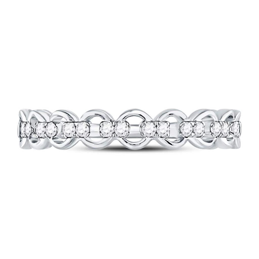 14kt White Gold Round Diamond Link Stackable Band Ring 1/8 Cttw