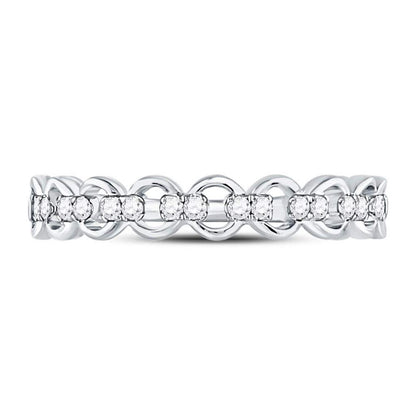 14kt White Gold Round Diamond Link Stackable Band Ring 1/8 Cttw