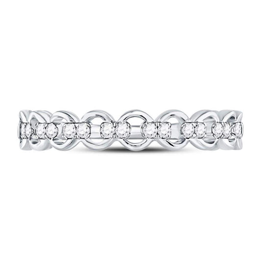 14kt White Gold Round Diamond Link Stackable Band Ring 1/8 Cttw