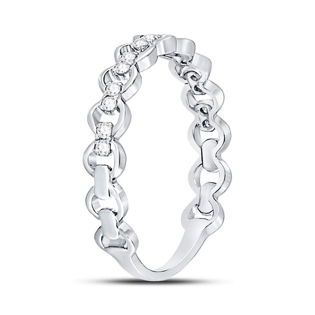 14kt White Gold Round Diamond Link Stackable Band Ring 1/8 Cttw