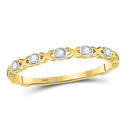 10k Yellow Gold Round Diamond XOXO Love Stackable Band Ring 1/12 Cttw