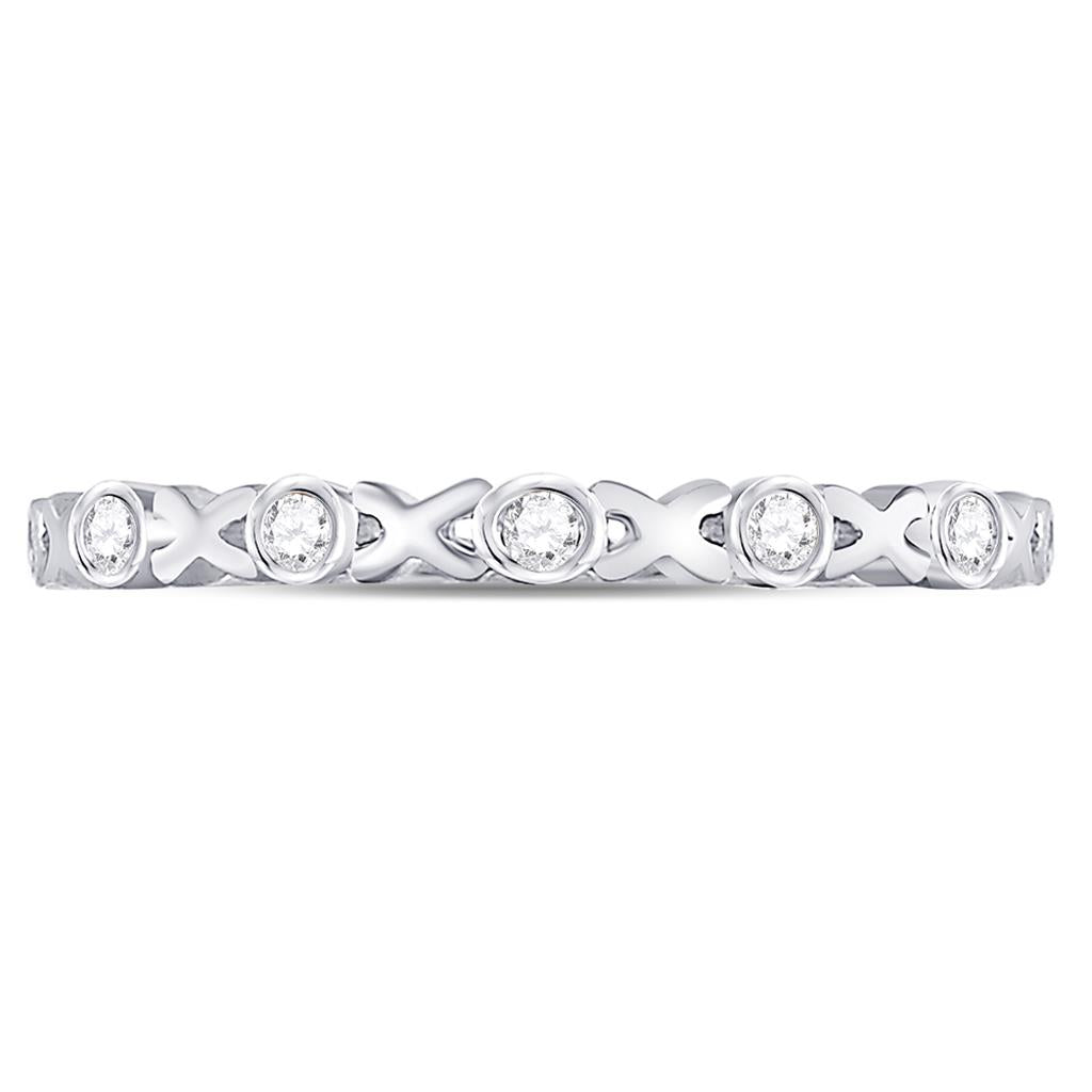 14k White Gold Round Diamond XOXO Love Stackable Band Ring 1/12 Cttw