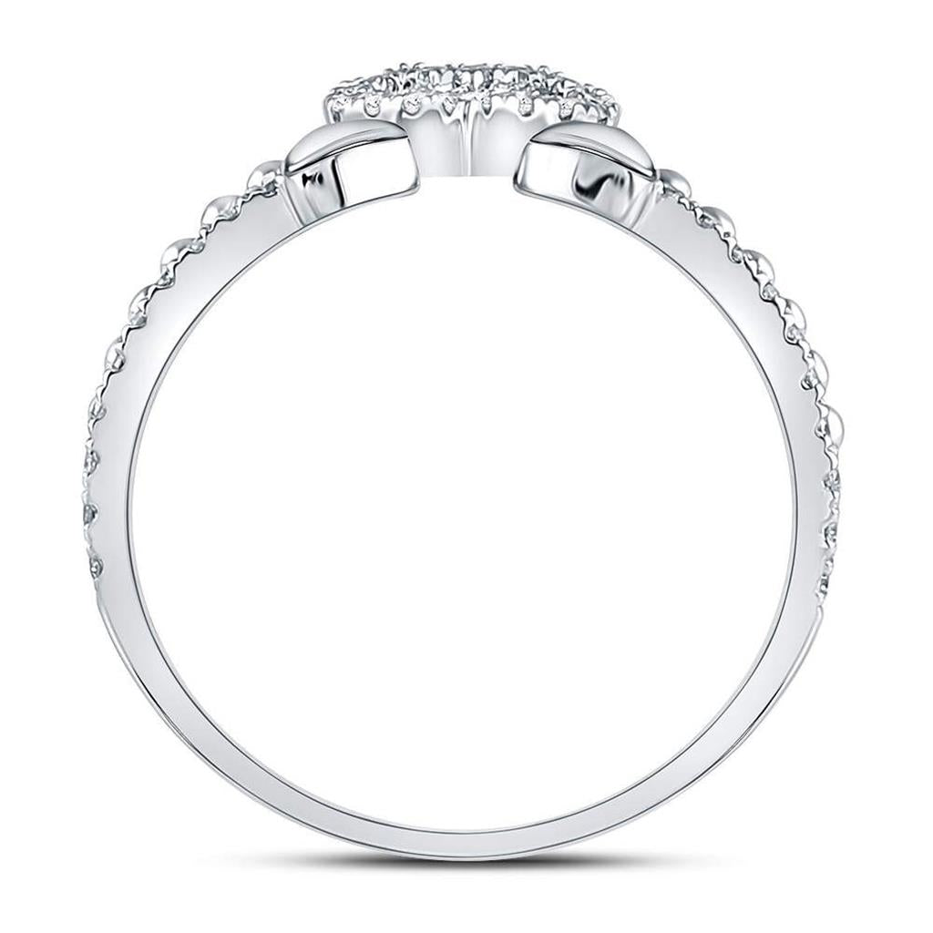14k White Gold Round Diamond 2-Piece Beaded Heart Band Ring Set 1/3 Cttw