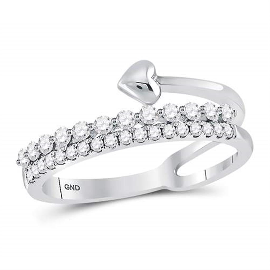 14k White Gold Round Diamond Fashion Heart Ring 3/8 Cttw