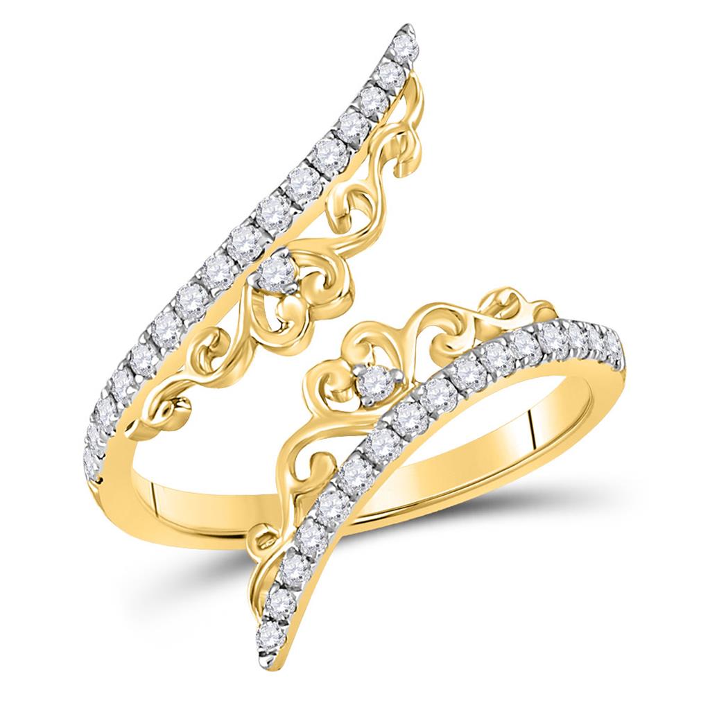 14k Yellow Gold Round Diamond Modern Bypasss Fashion Ring 1/3 Cttw