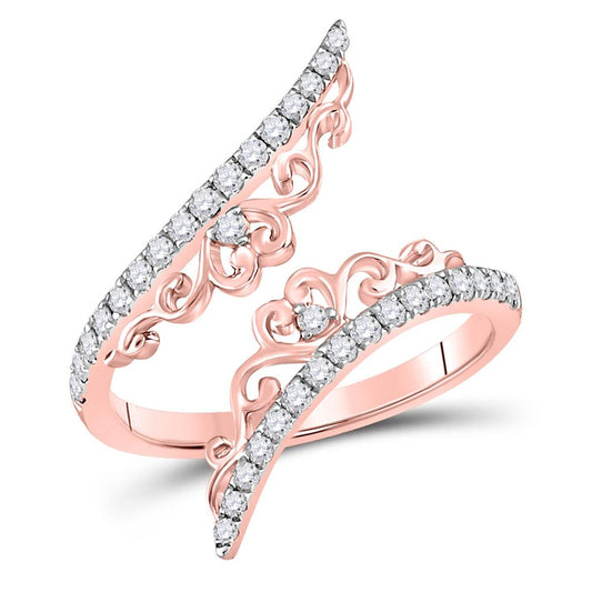 14k Rose Gold Round Diamond Modern Bypasss Band Ring 1/3 Ctw