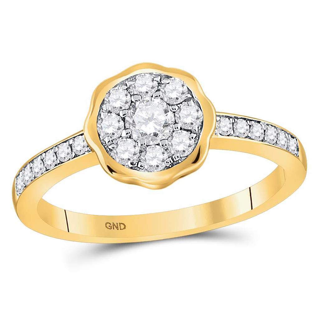 14kt Yellow Gold Round Diamond Flower Cluster Ring 1/2 Cttw