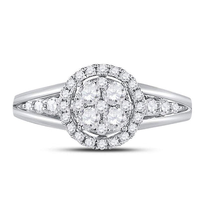 14k White Gold Round Diamond Cluster Bridal Engagement Ring 3/4 Cttw