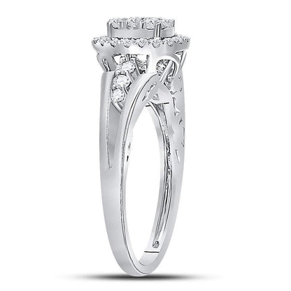 14k White Gold Round Diamond Cluster Bridal Engagement Ring 3/4 Cttw