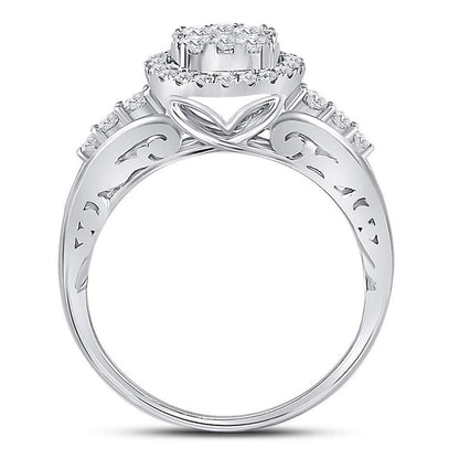 14k White Gold Round Diamond Cluster Bridal Engagement Ring 3/4 Cttw