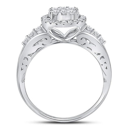 14k White Gold Round Diamond Cluster Bridal Engagement Ring 3/4 Cttw