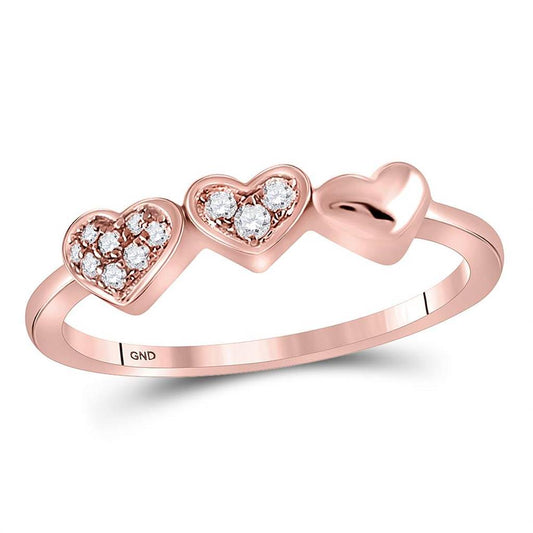 14kt Rose Gold Round Diamond Triple Heart Band Ring 5/8 Cttw