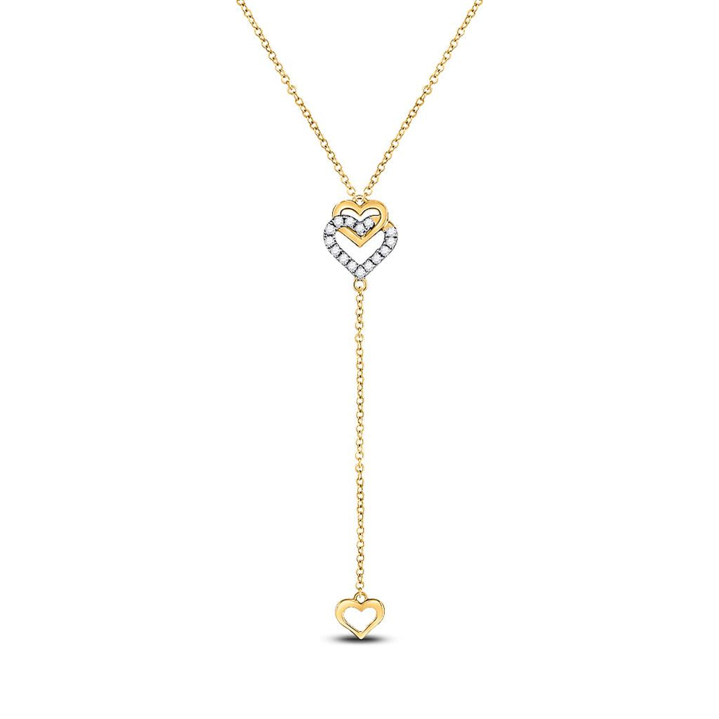 14k Yellow Gold Round Diamond Drop Dangle Pendant Heart Necklace 1/10 Cttw