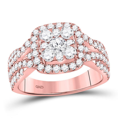 14k Rose Gold Round Diamond Cluster Bridal Engagement Ring 2 Cttw