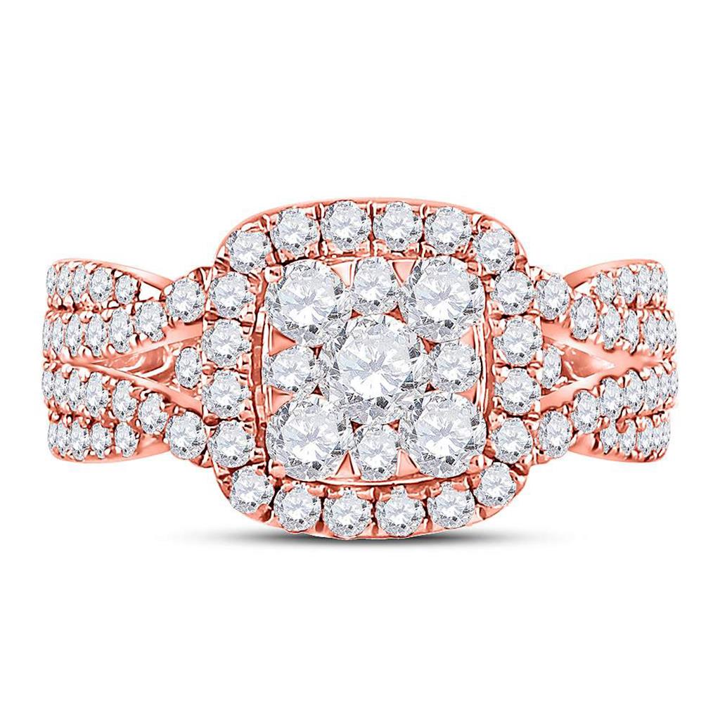14k Rose Gold Round Diamond Cluster Bridal Engagement Ring 2 Cttw