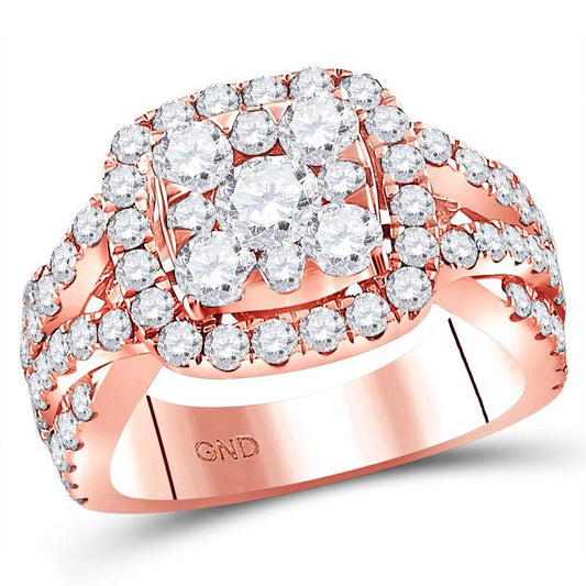 14k Rose Gold Round Diamond Cluster Bridal Engagement Ring 3 Cttw