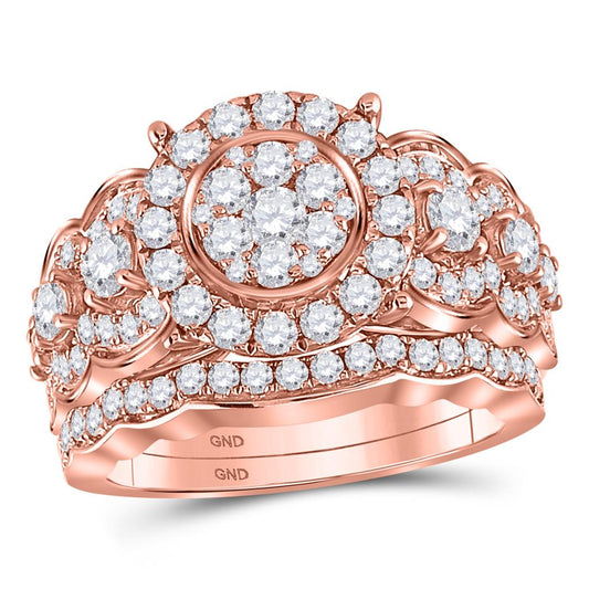 14k Rose Gold Round Diamond Vintage Bridal Wedding Ring Set 2 Ctw