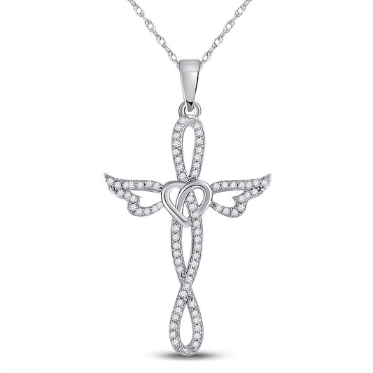 1/5 Ct. Natural Diamond Angel Winged & Heart Cross Pendant in 10K Yellow Gold