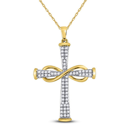 10kt Yellow Gold Round Diamond Cross Infinity Pendant 1/5 Cttw