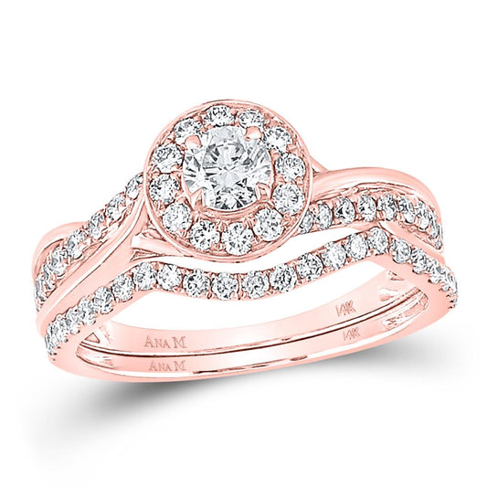 14k Rose Gold Round Diamond Bridal Wedding Ring Set 1 Cttw