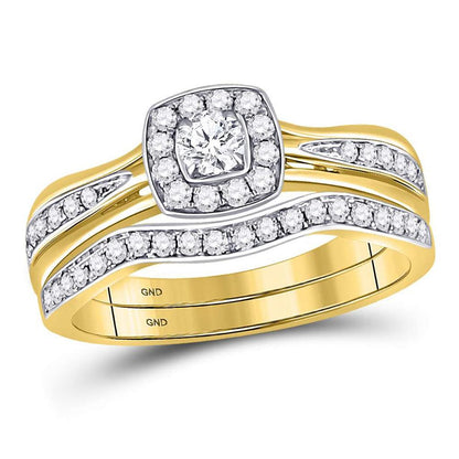 14k Yellow Gold Round Diamond Bridal Wedding Ring Set 1/2 Cttw