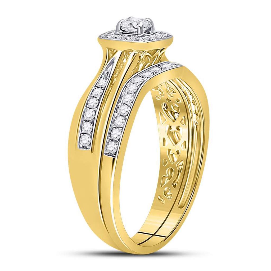 14k Yellow Gold Round Diamond Bridal Wedding Ring Set 1/2 Cttw