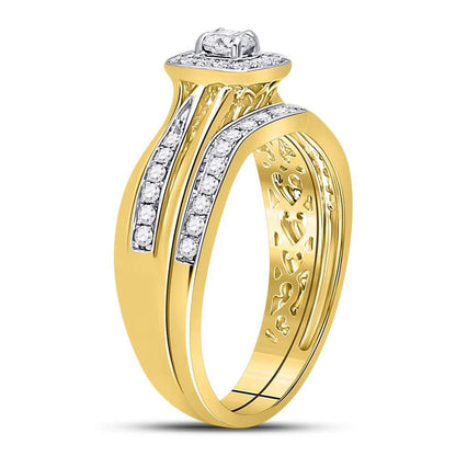 14k Yellow Gold Round Diamond Bridal Wedding Ring Set 1/2 Cttw