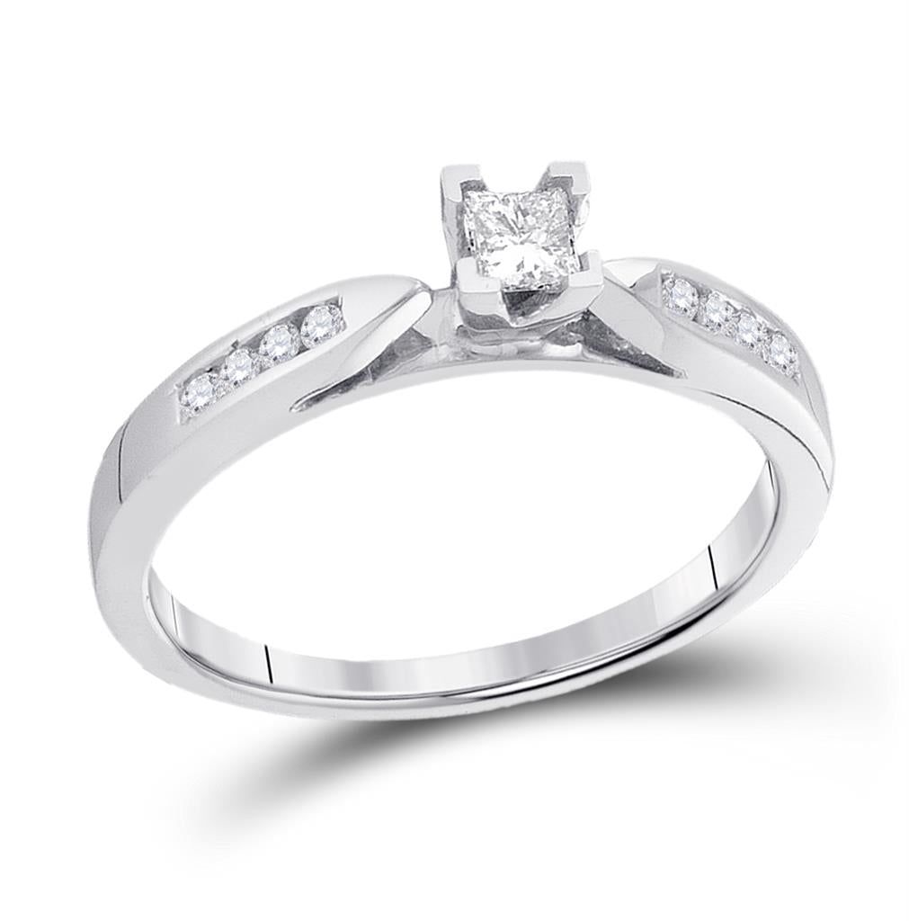 14k White Gold Princess Diamond Solitaire Bridal Engagement Ring 1/4 Cttw