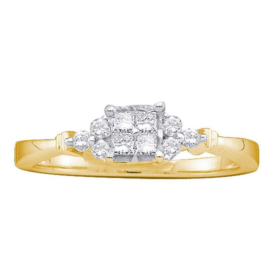 14k Yellow Gold Princess Diamond Cluster Bridal Engagement Ring 1/4 Cttw