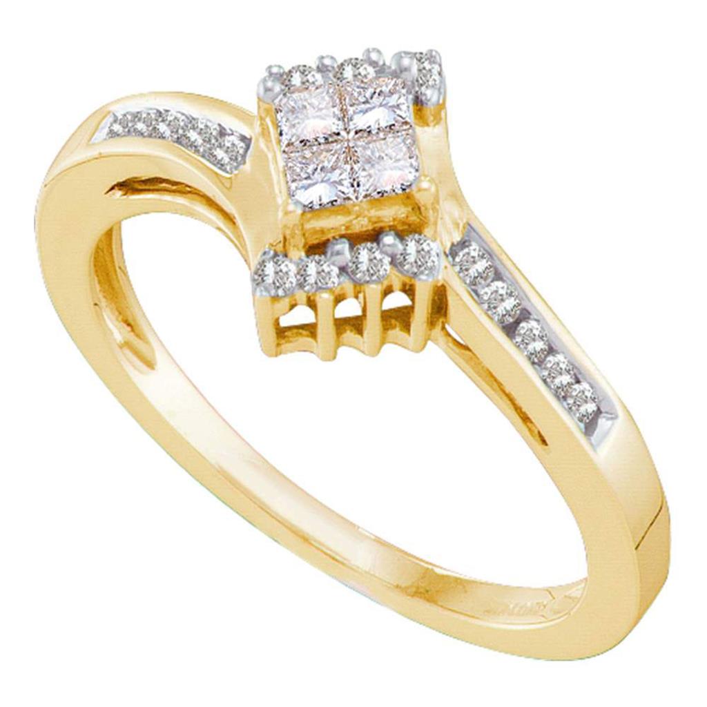 14k Yellow Gold Princess Diamond Cluster Ring 1/4 Cttw