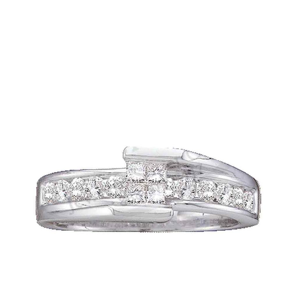 14k White Gold Princess Diamond Band Bridal Engagement Ring 1/2 Cttw