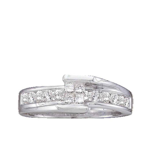 14k White Gold Princess Diamond Band Bridal Engagement Ring 1/2 Cttw